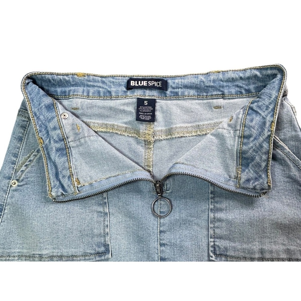 Blue Spice Jean Skirt Womens Size 5 Blue Denim Stretch Pockets Front Zip - Picture 6 of 6